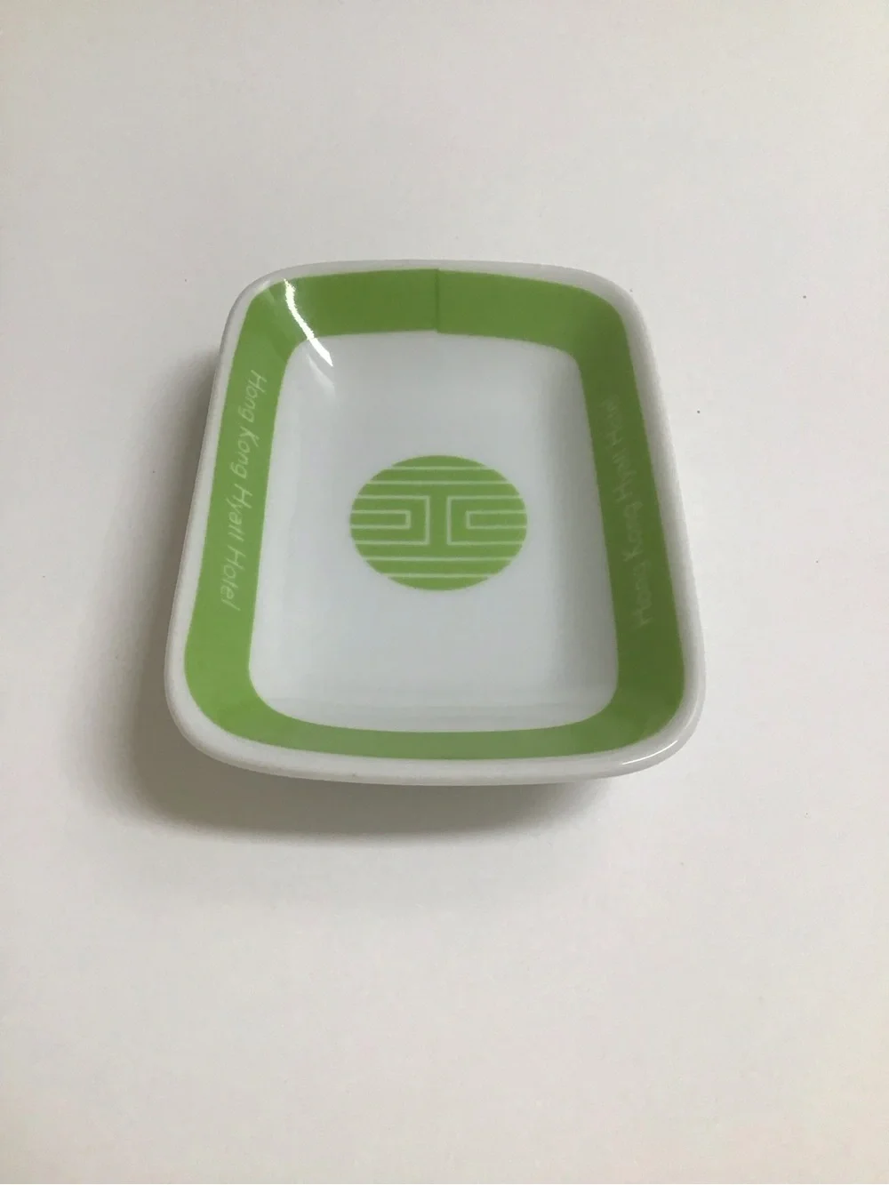 Hong Kong Hyatt Hotel Soap Dish Lime Green White Ceramic Mod Rings RARE Vintage